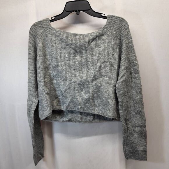 Express x Olivia Culpo Gray Ribbed Knit Cropped Sweater Size Large NWT - Picture 2 of 7